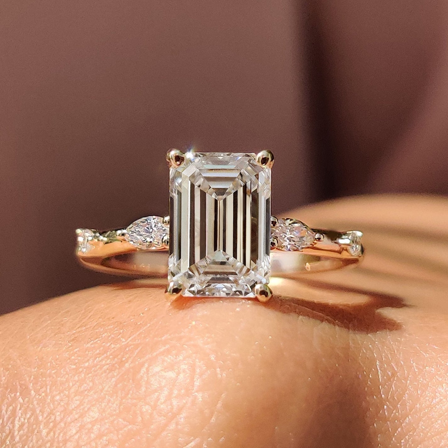 Gold Emerald Cut Engagement Ring with Classic Style Main image