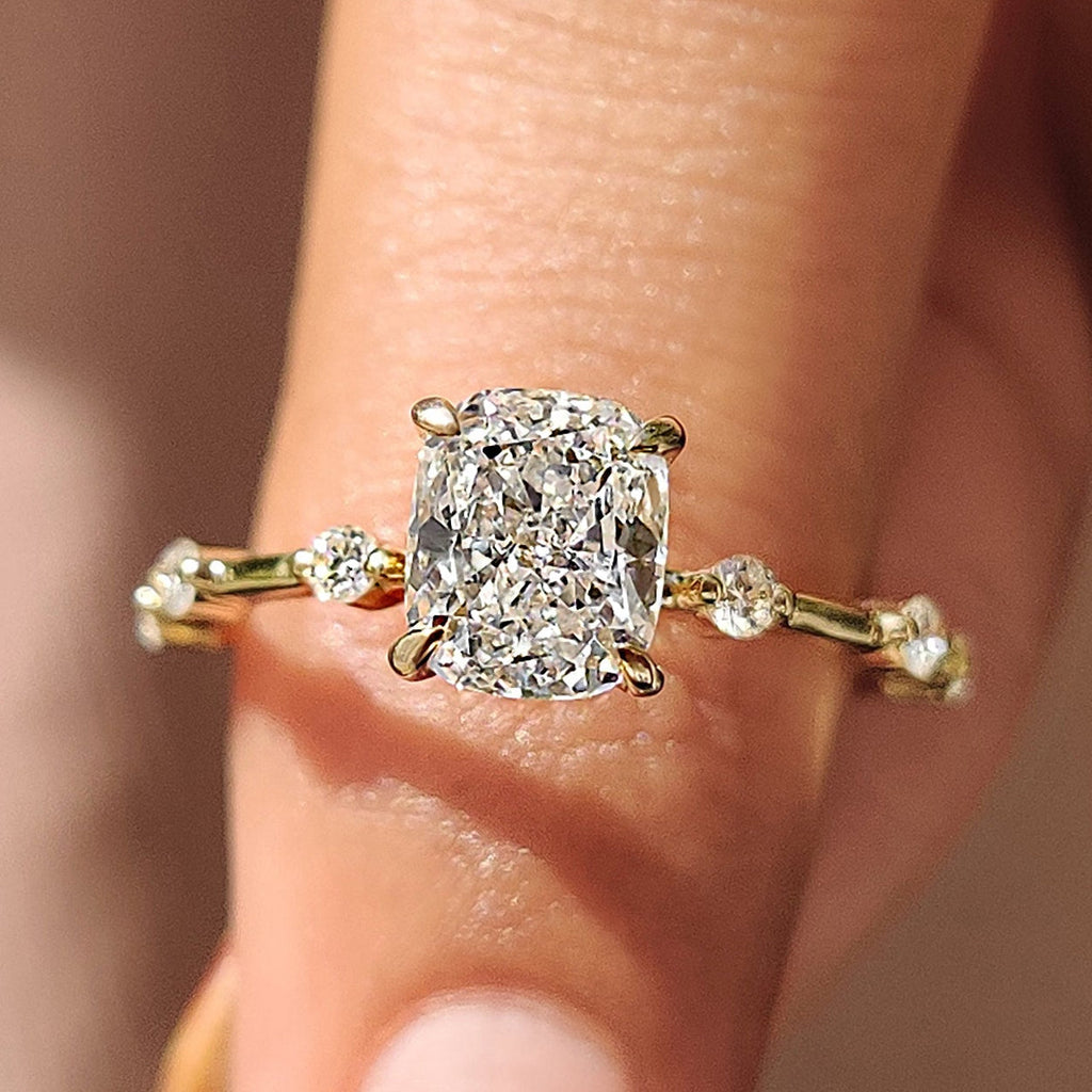 Cushion Cut Diamond Ring with Distance Pave