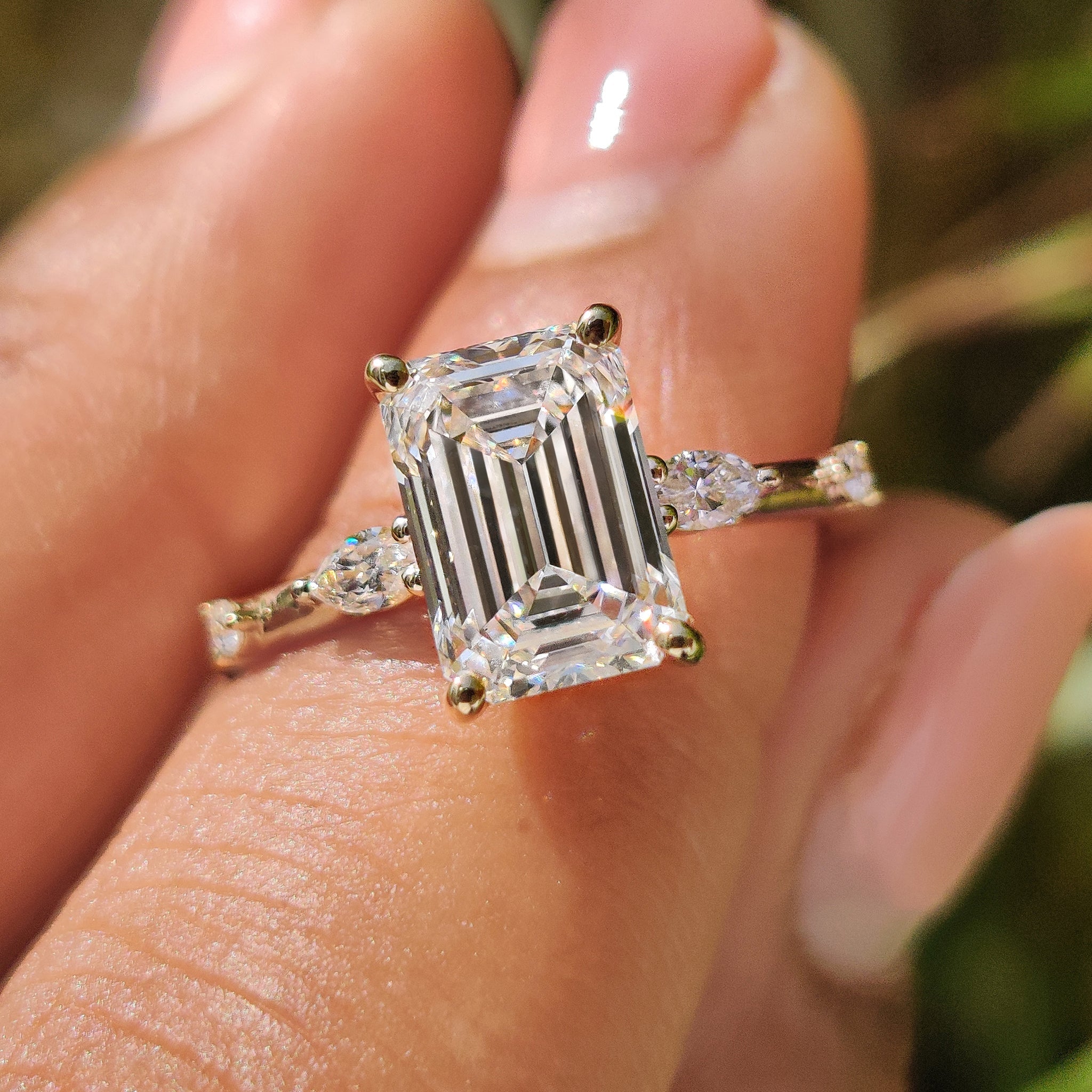 5 Stone Emerald Cut Diamond Ring With Marquise Side Stone Main image