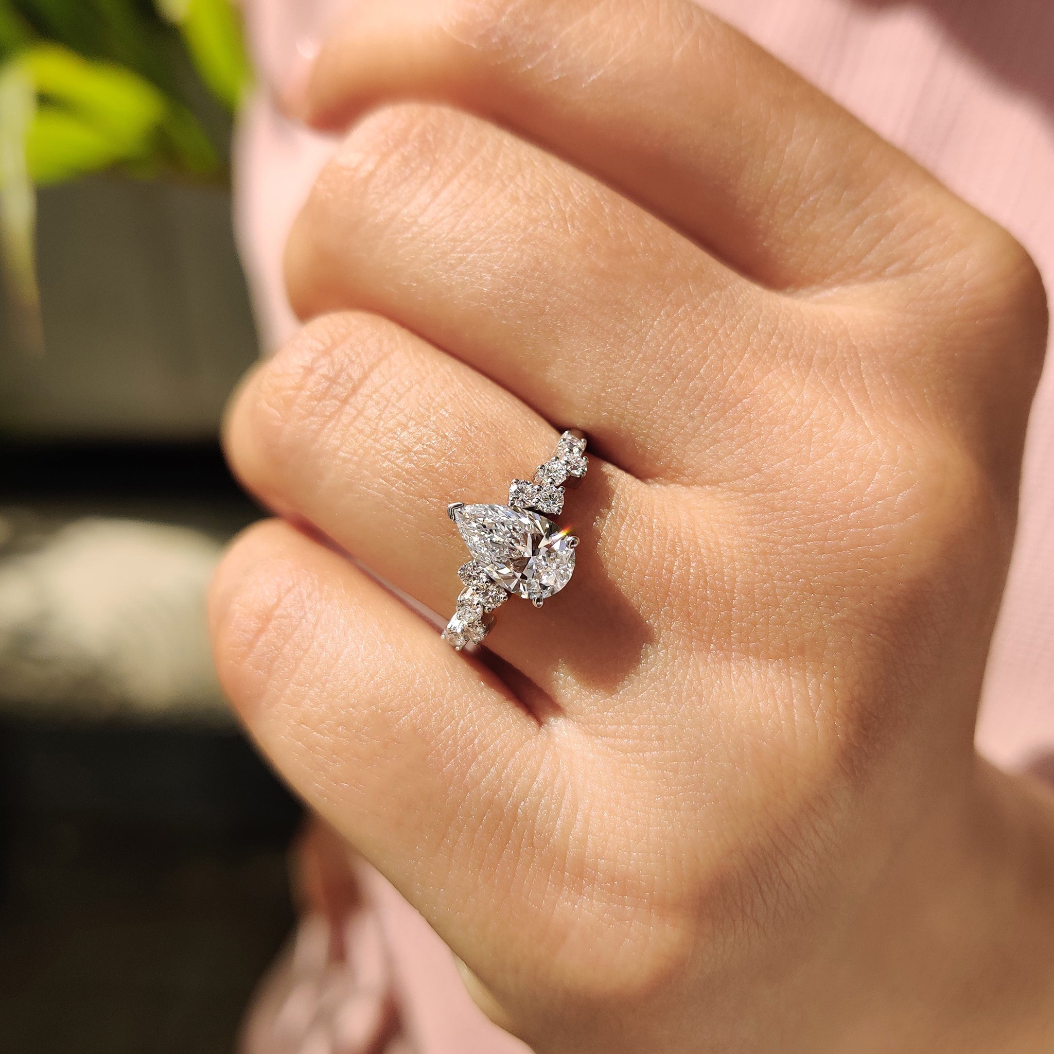 Pear Cut Cluster Diamond Engagement Ring