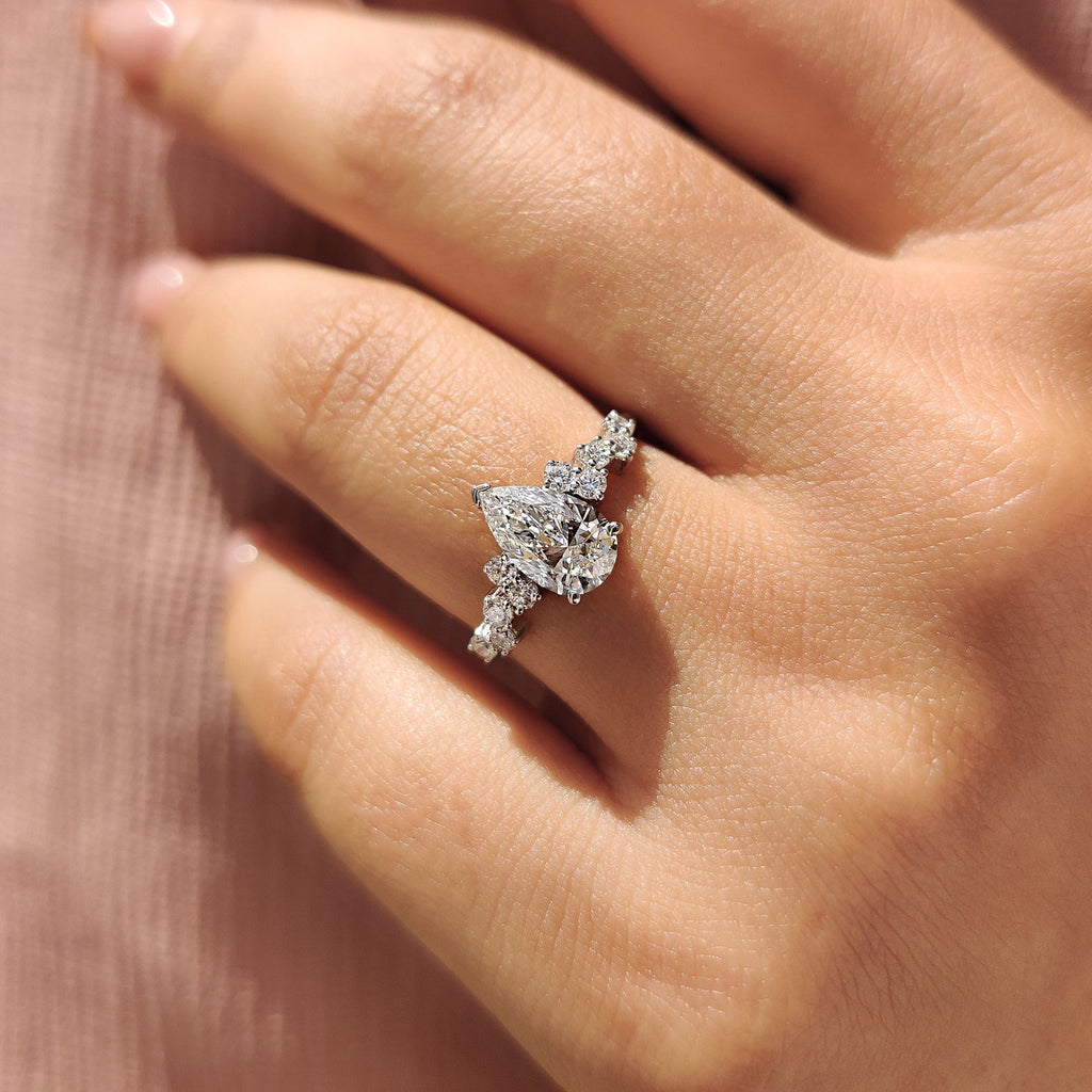 Pear Cut Cluster Diamond Engagement Ring