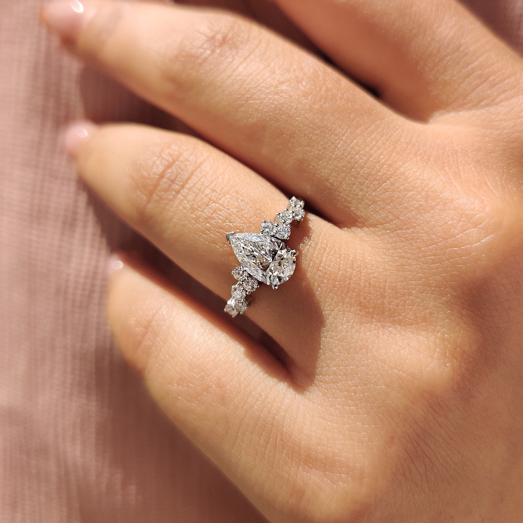 Pear Cut Cluster Diamond Engagement Ring