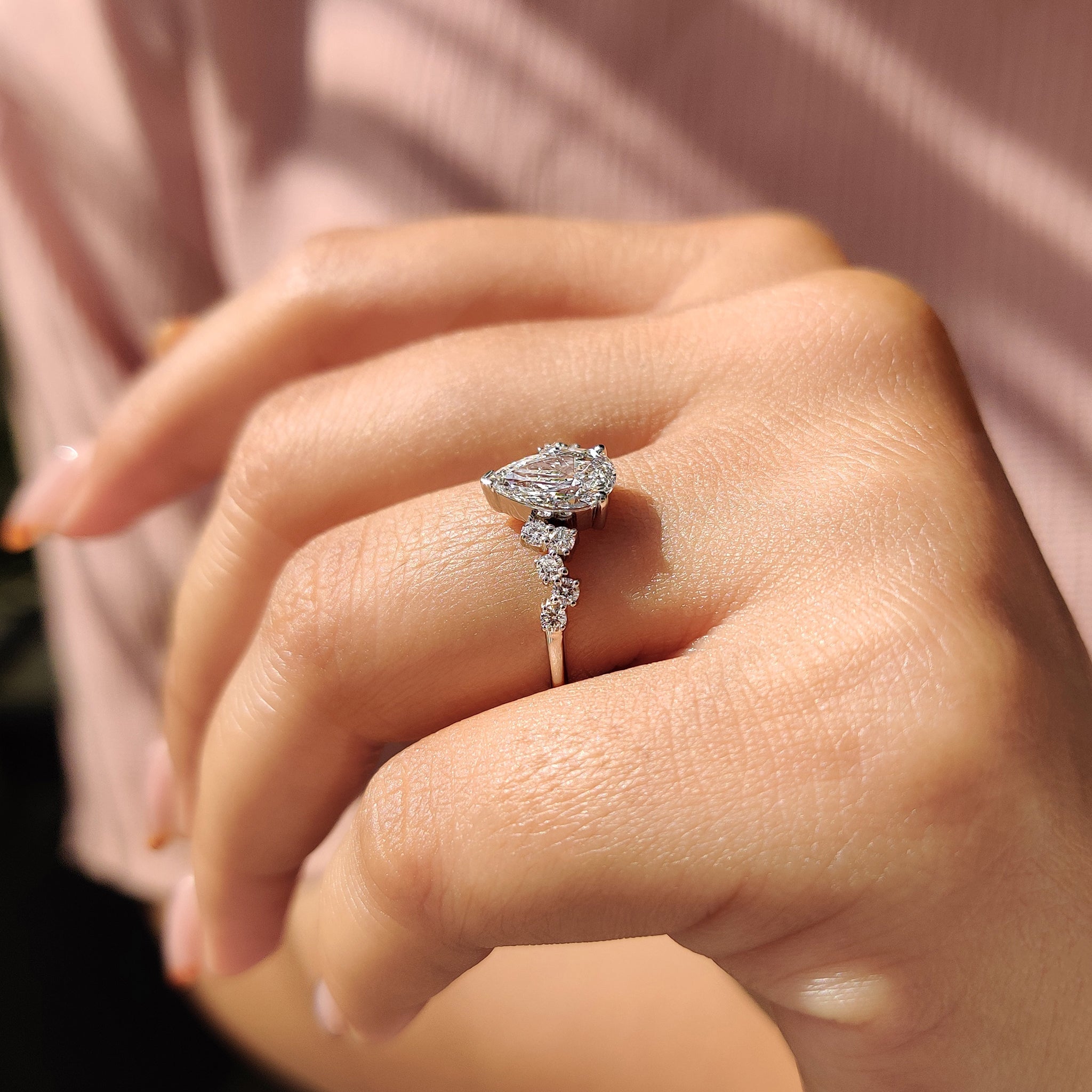 Pear Cut Cluster Diamond Engagement Ring