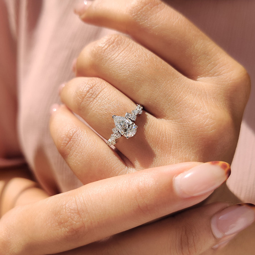 Pear Cut Cluster Diamond Engagement Ring