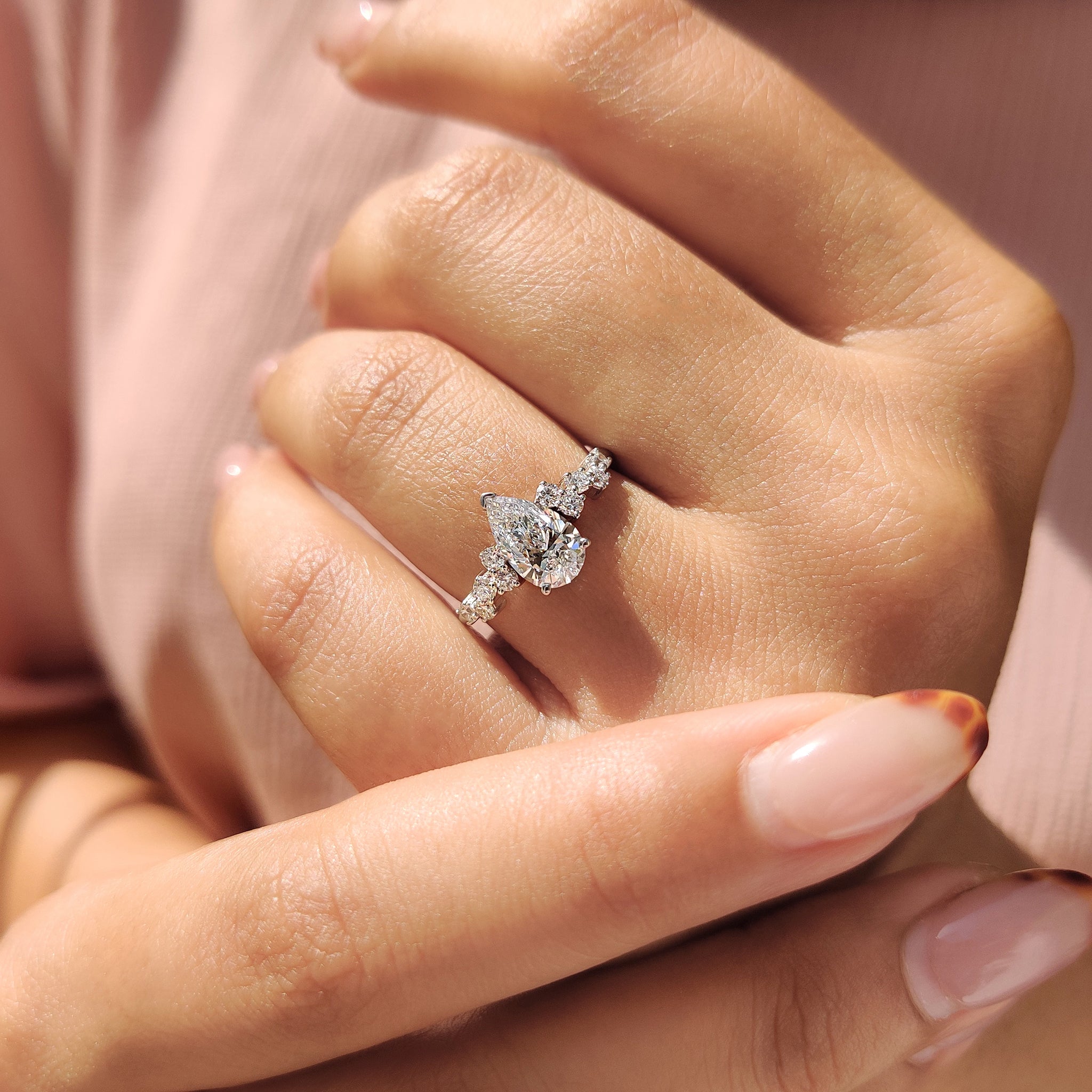 Pear Cut Cluster Diamond Engagement Ring