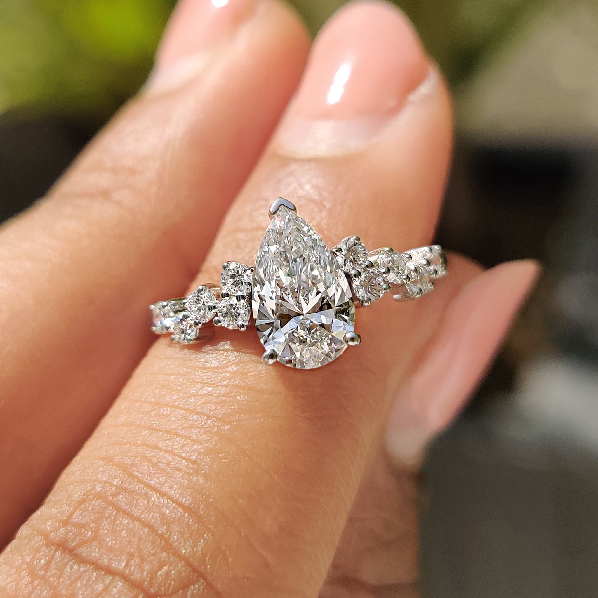 Pear Cut Cluster Diamond Engagement Ring