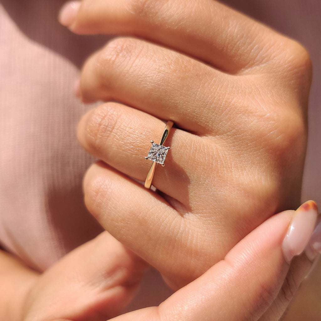 Princess Cut Solitaire Diamond Ring With Cathedral Setting
