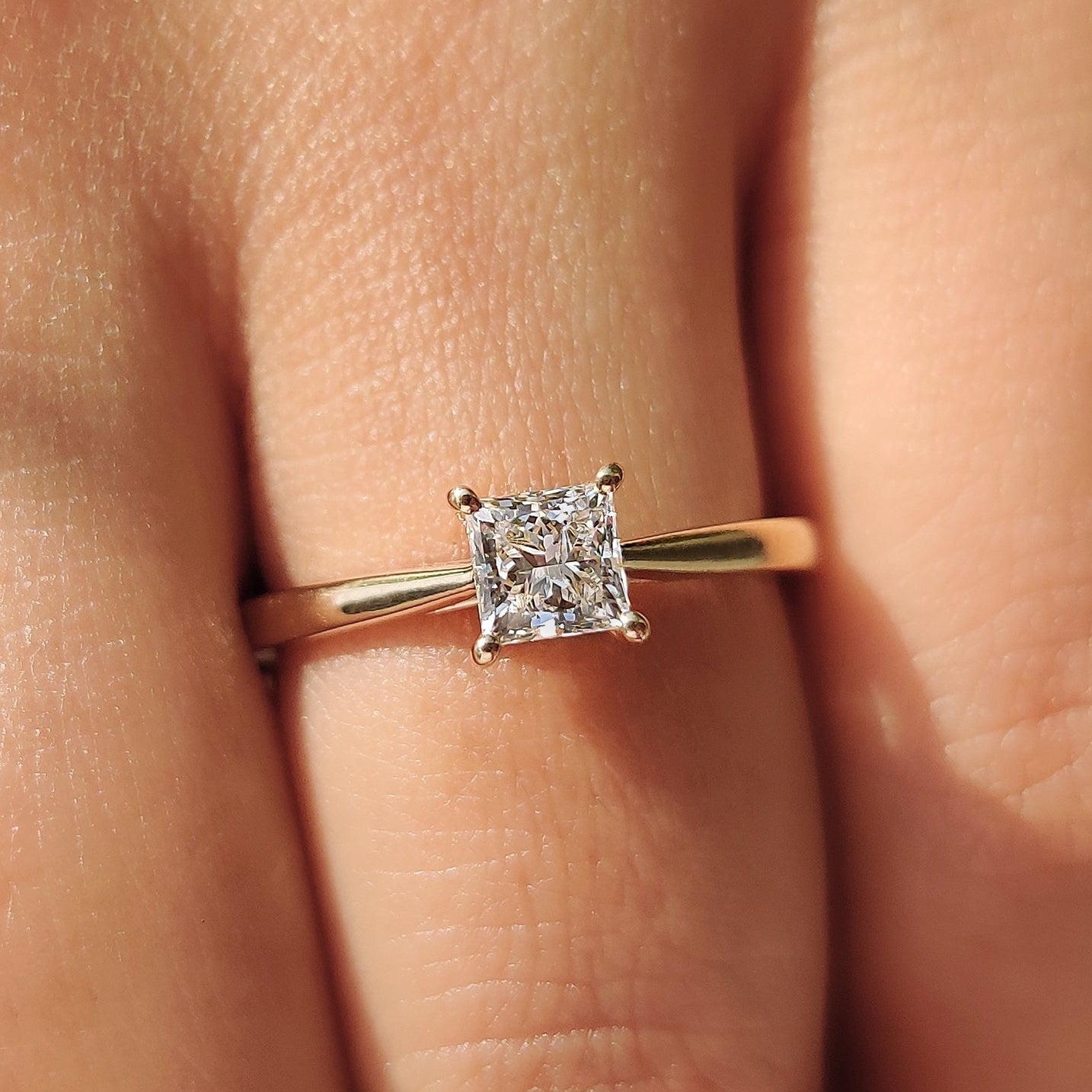 Princess Cut Solitaire Diamond Ring With Tapered Ring Shank