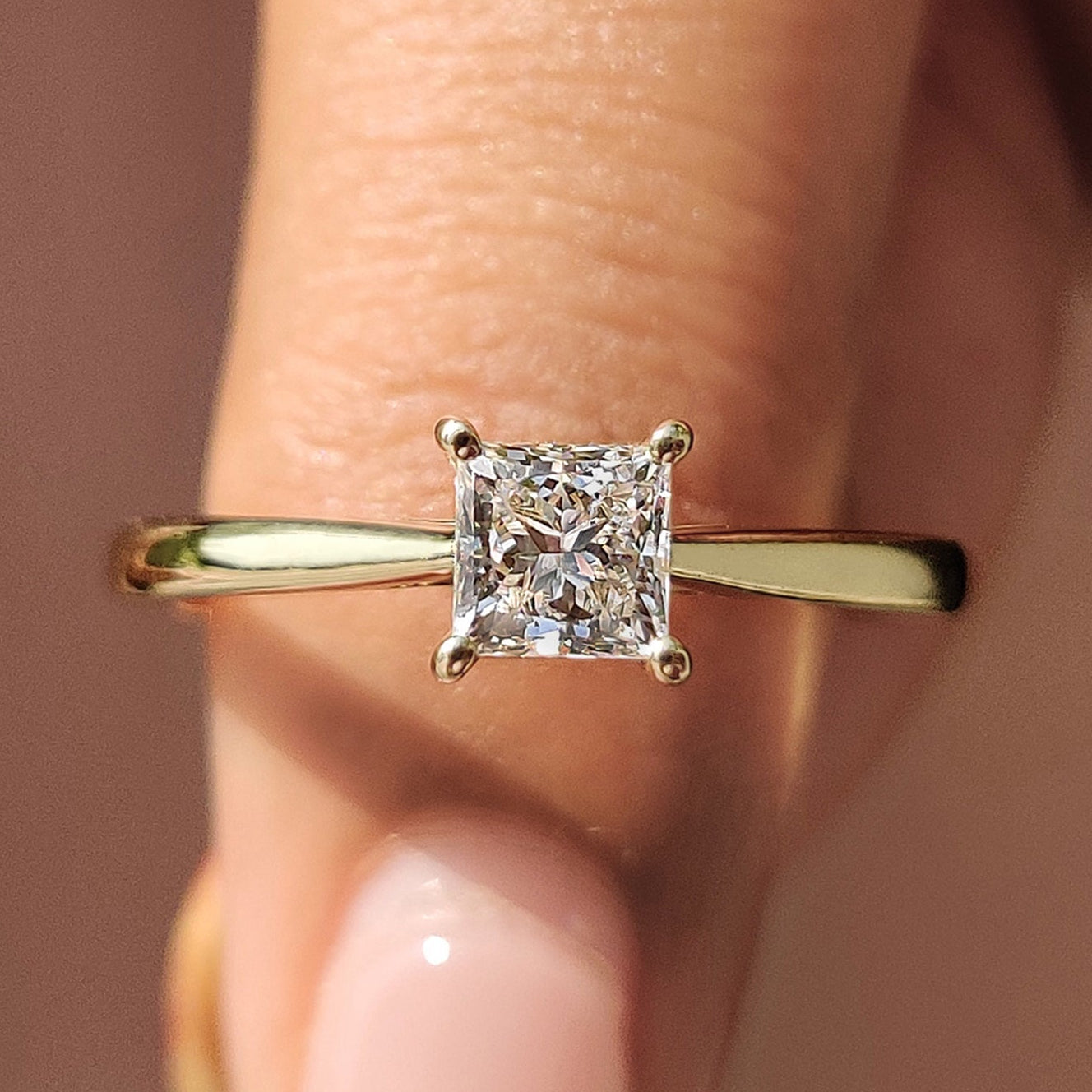 Princess Cut Solitaire Diamond Ring With Cathedral Setting Main image