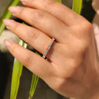 Emerald and Round Cut Rose Gold Diamond Wedding Band