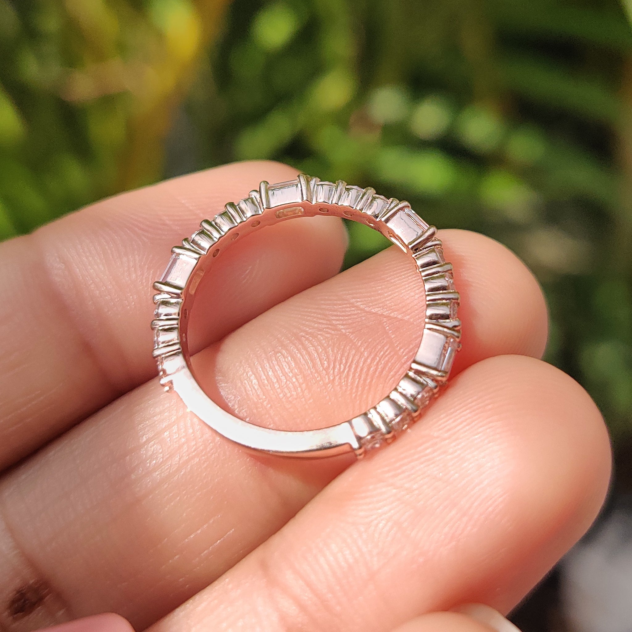Emerald and Round Cut Rose Gold Diamond Wedding Band
