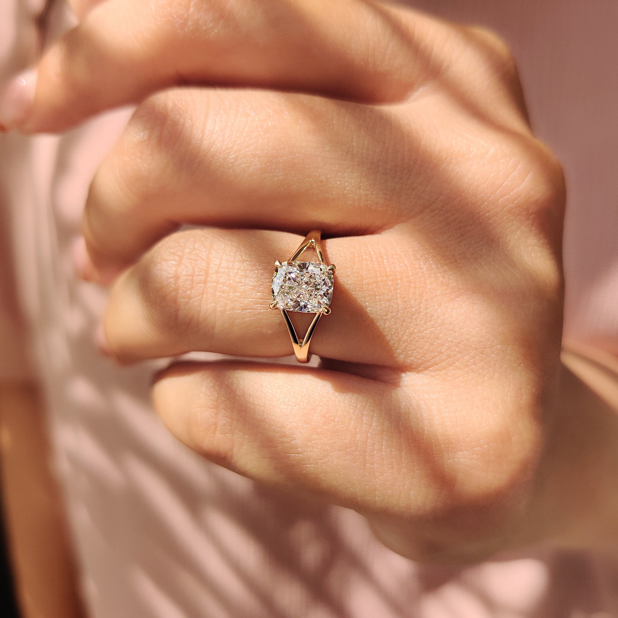 Solitaire Cushion Cut Diamond Ring in Split Shank Setting