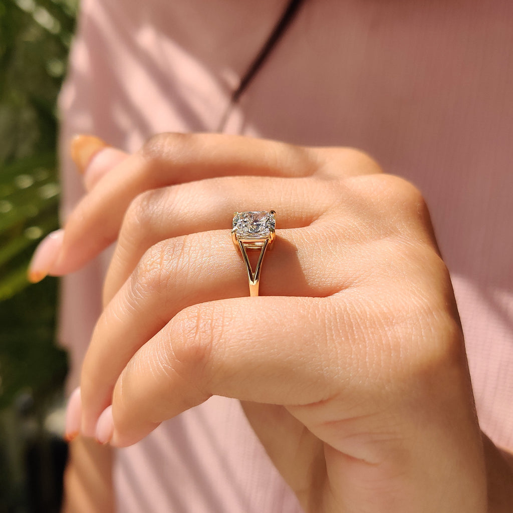 Solitaire Cushion Cut Diamond Ring in Split Shank Setting