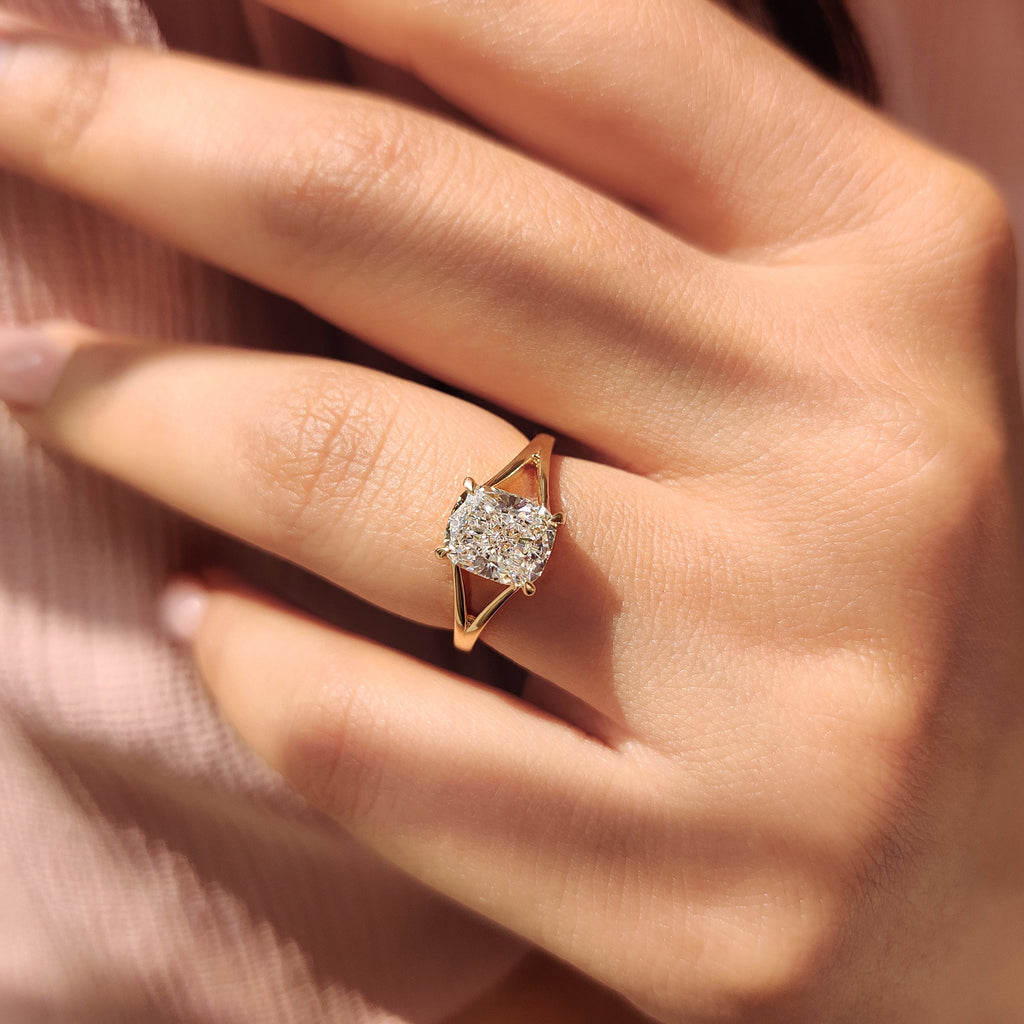 Solitaire Cushion Cut Diamond Ring in Split Shank Setting