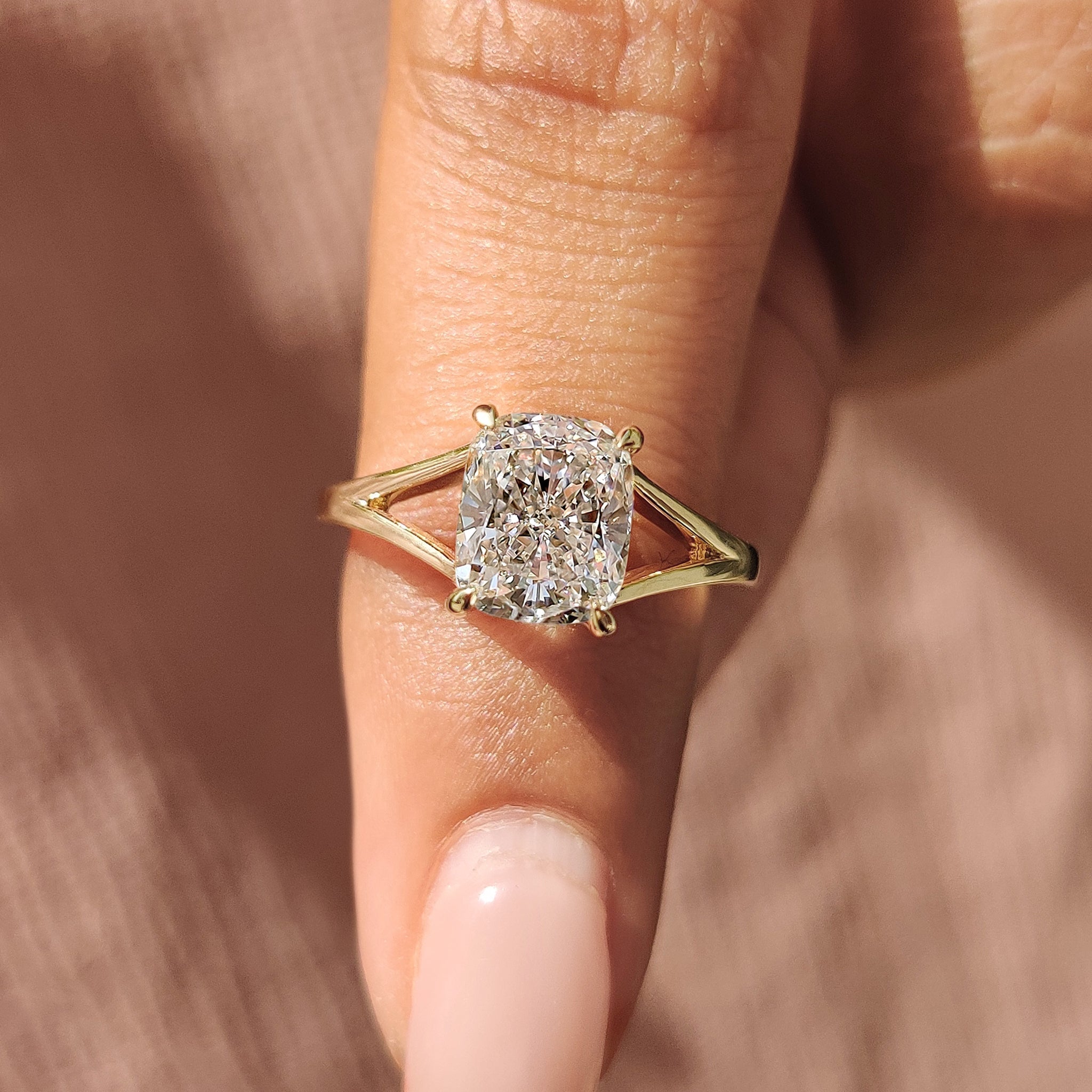 Solitaire Cushion Cut Diamond Ring in Split Shank Setting Main image