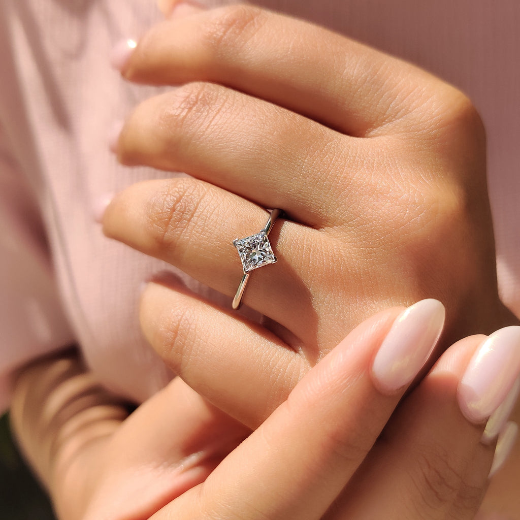 Princess Cut Solitaire Engagement Ring In Compass Prong Style