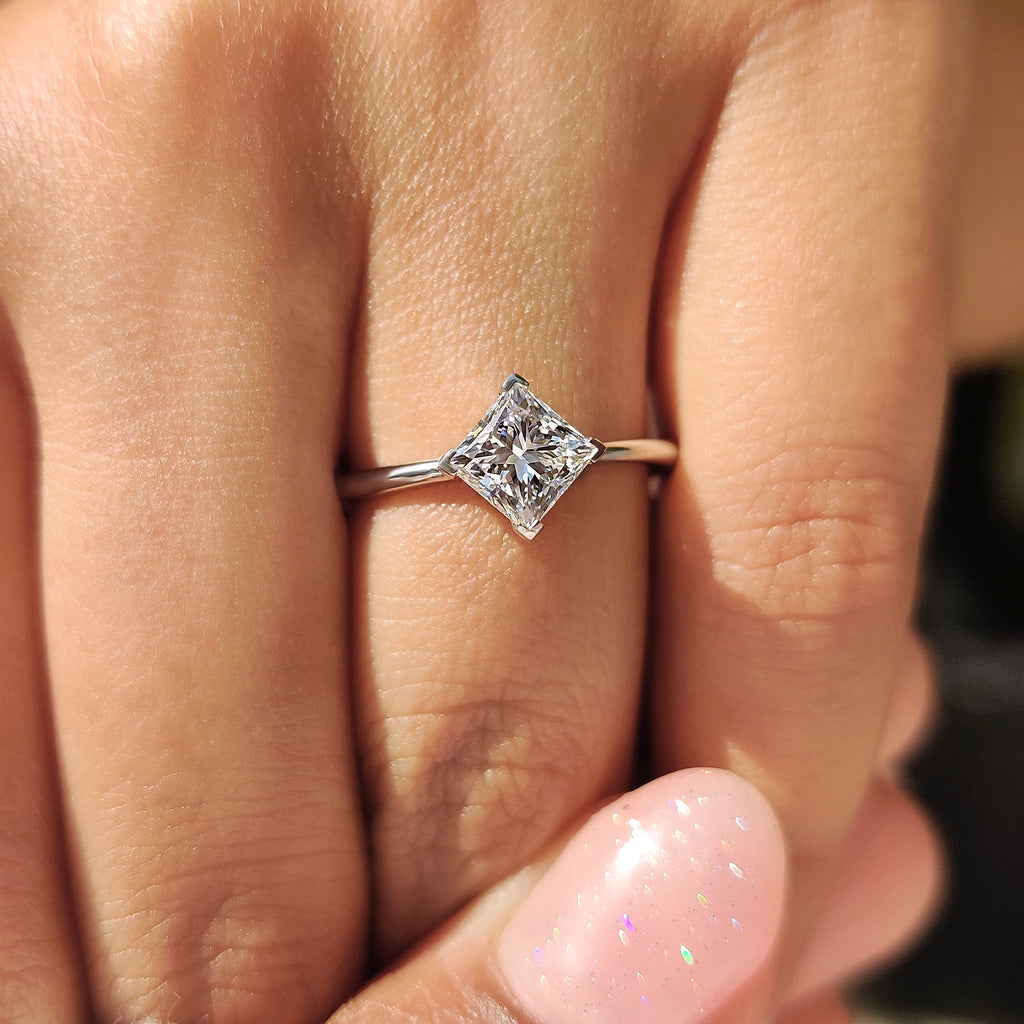 Princess Cut Solitaire Engagement Ring In Compass Prong Style