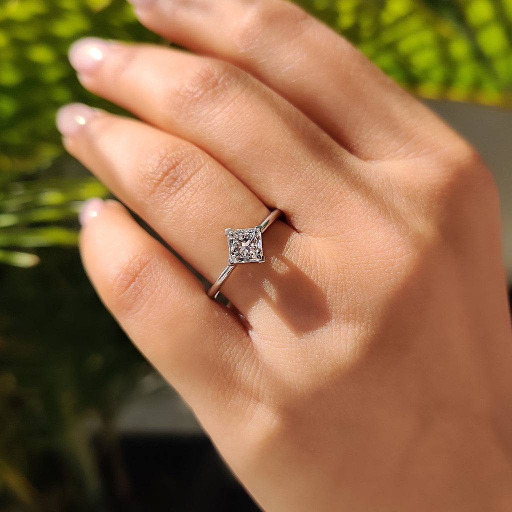 Princess Cut Solitaire Engagement Ring In Compass Prong Style