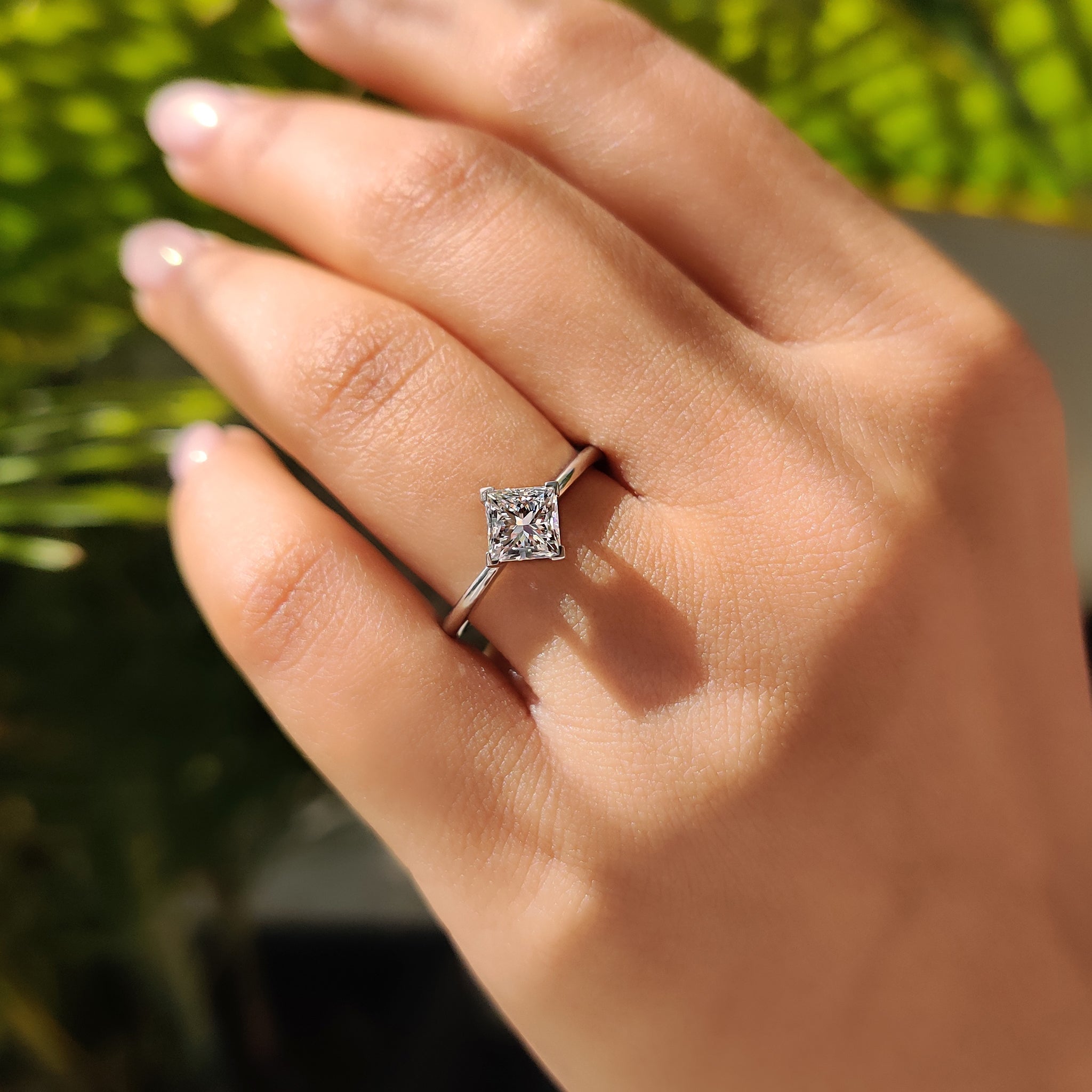 Princess Cut Solitaire Engagement Ring In Compass Prong Style