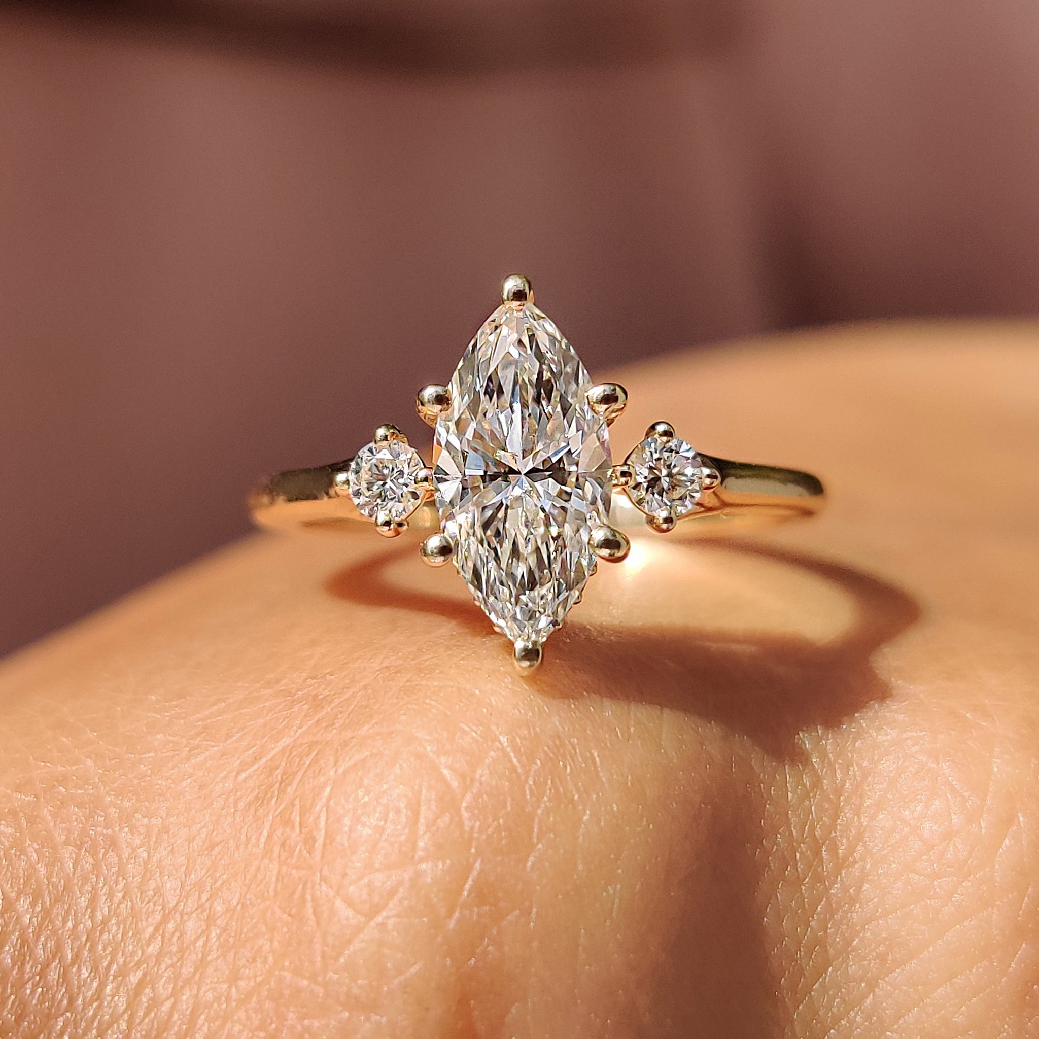 3 Stone Marquise Engagement Ring With Hidden Halo Secondary image