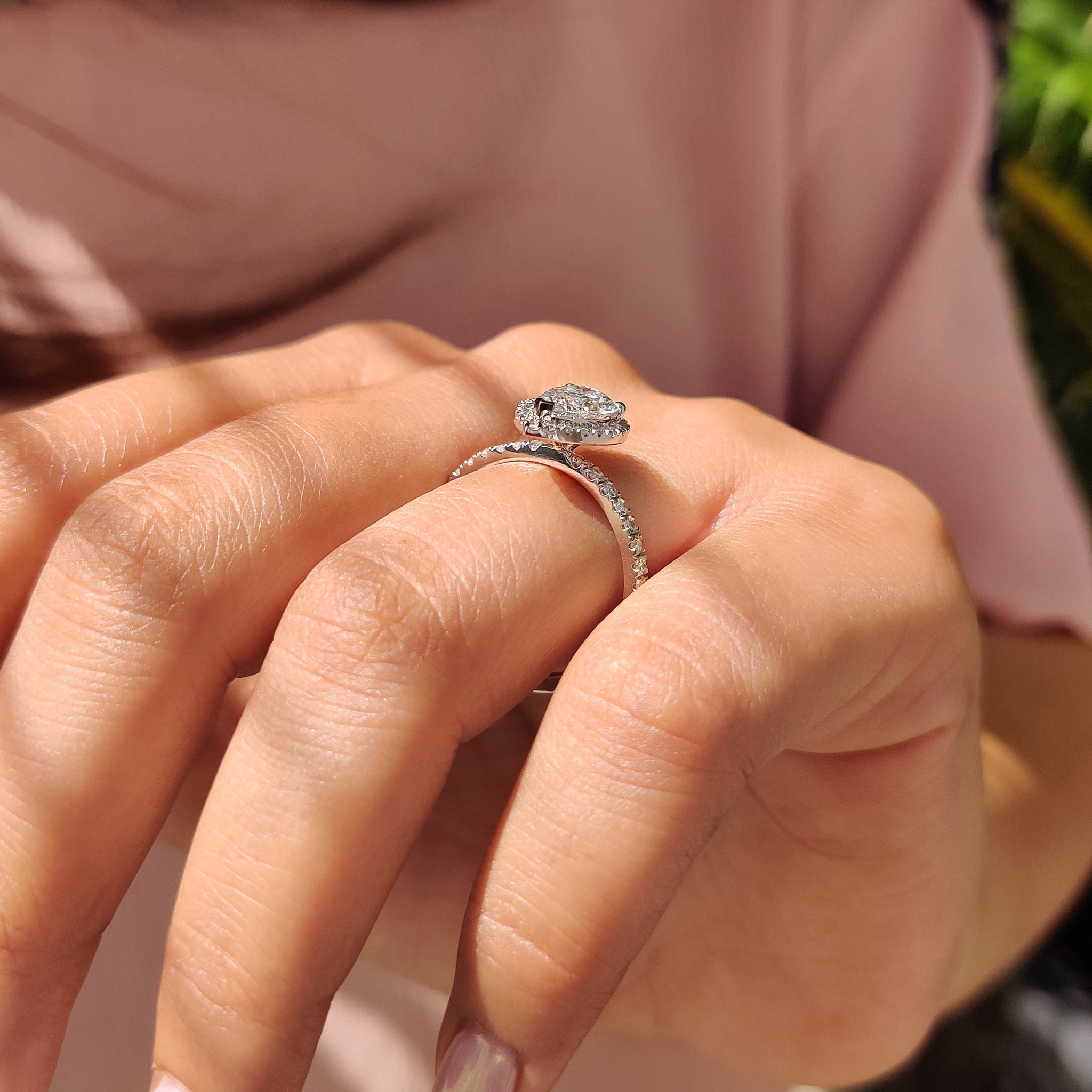 Pear Halo Engagement Ring with Pave Setting