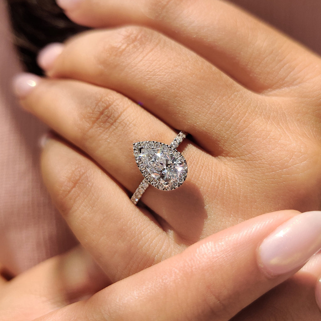 Pear Halo Engagement Ring with Pave Setting