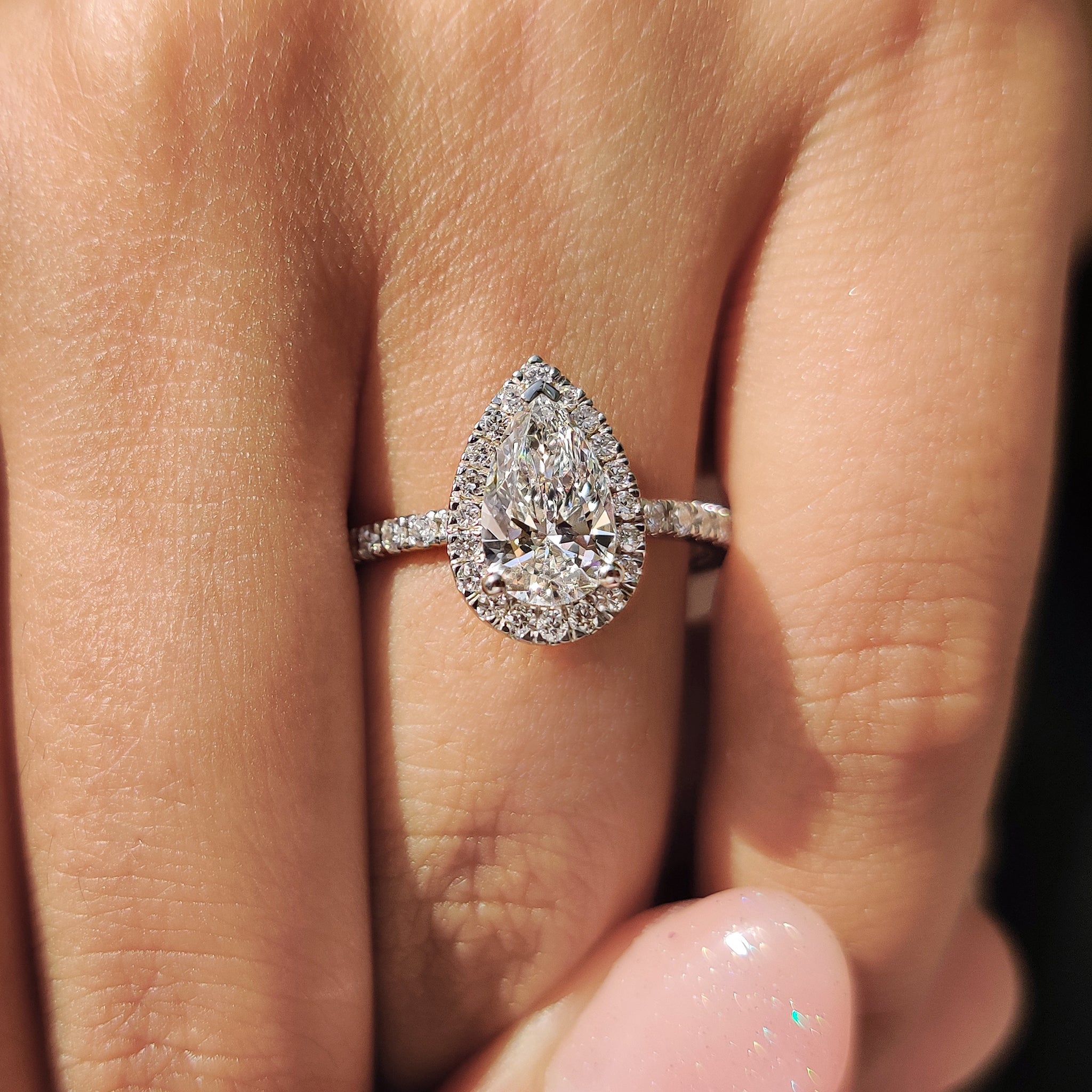 Pear Halo Engagement Ring with Pave Setting