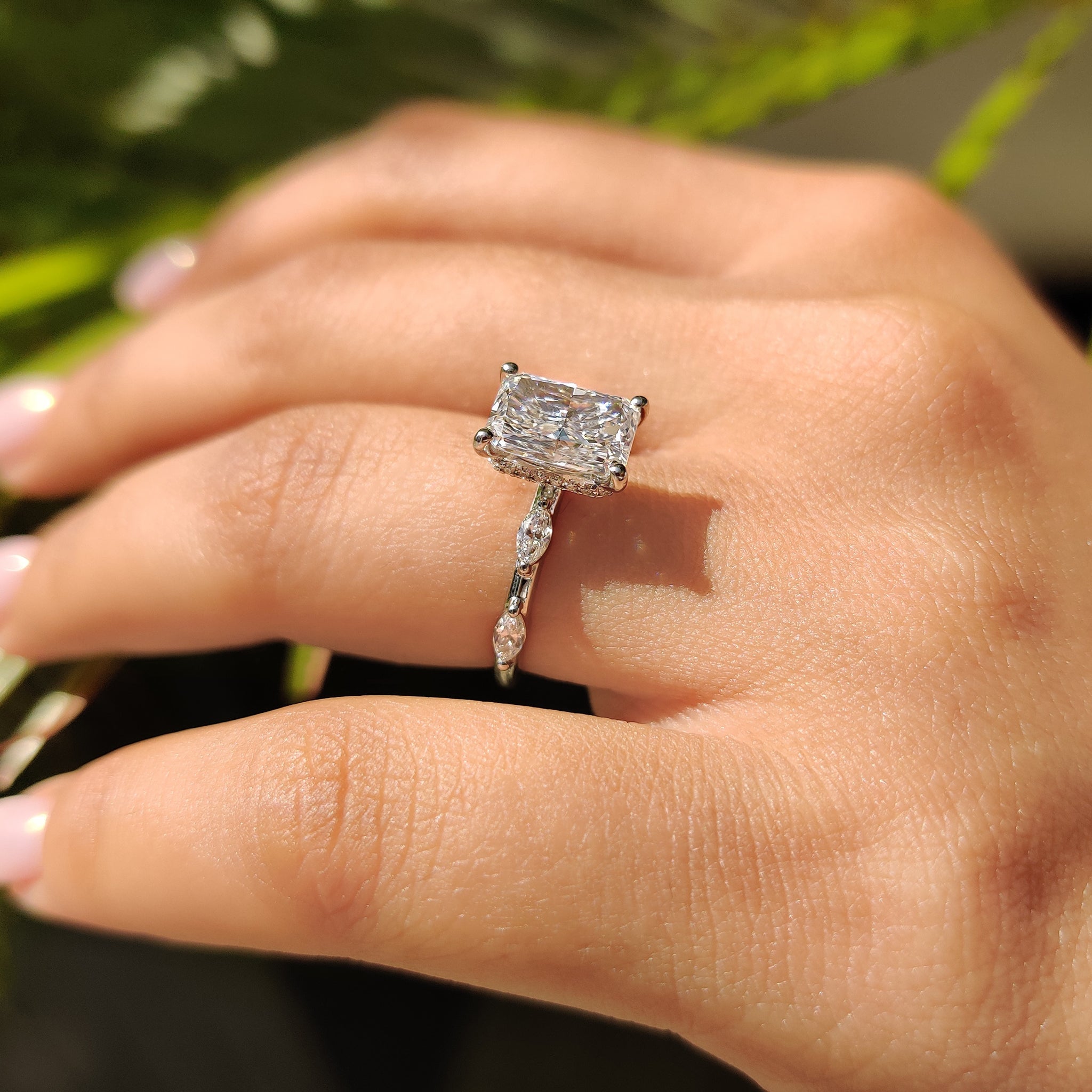 Radiant Cut Hidden Halo Engagement Ring