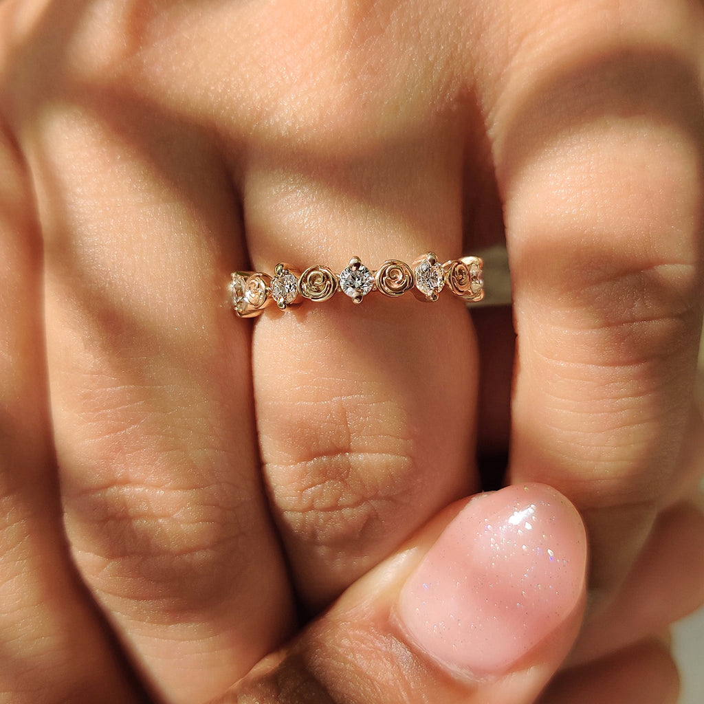 Round Diamond Nature Inspired Wedding Band
