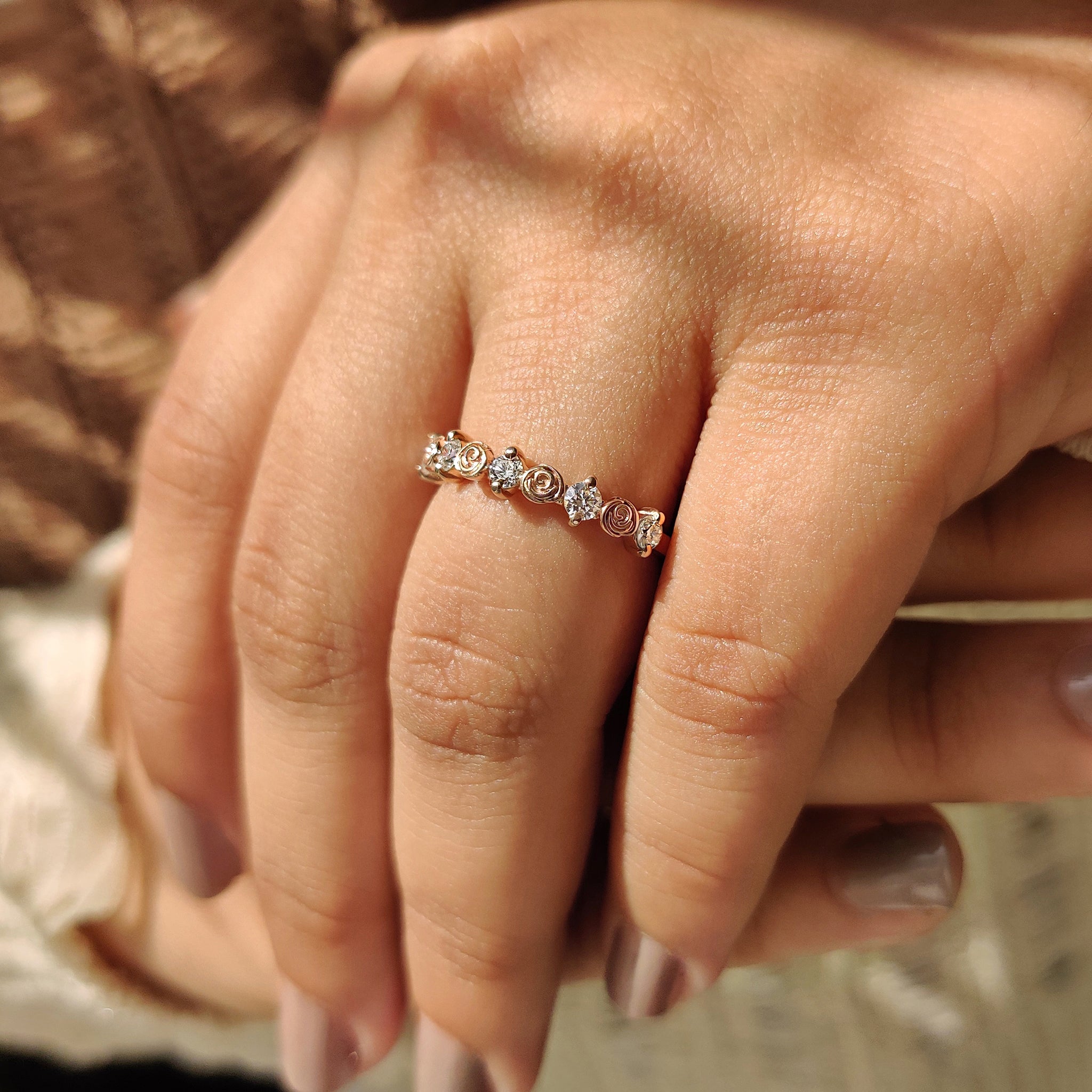 Round Diamond Nature Inspired Wedding Band