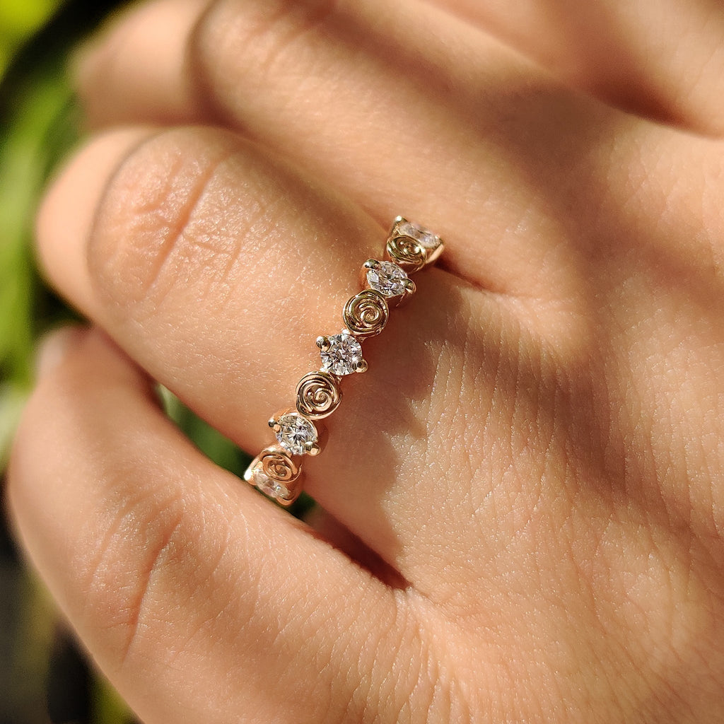 Round Diamond Nature Inspired Wedding Band