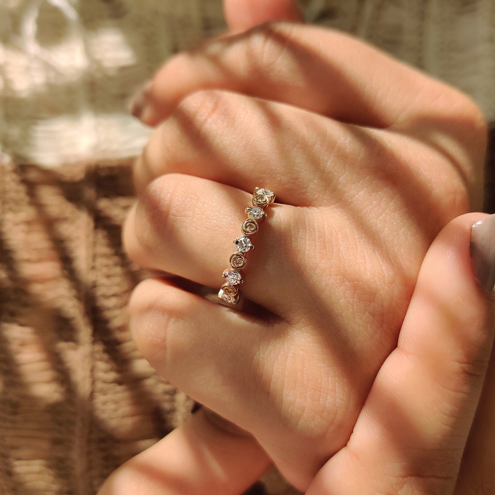 Round Diamond Nature Inspired Wedding Band