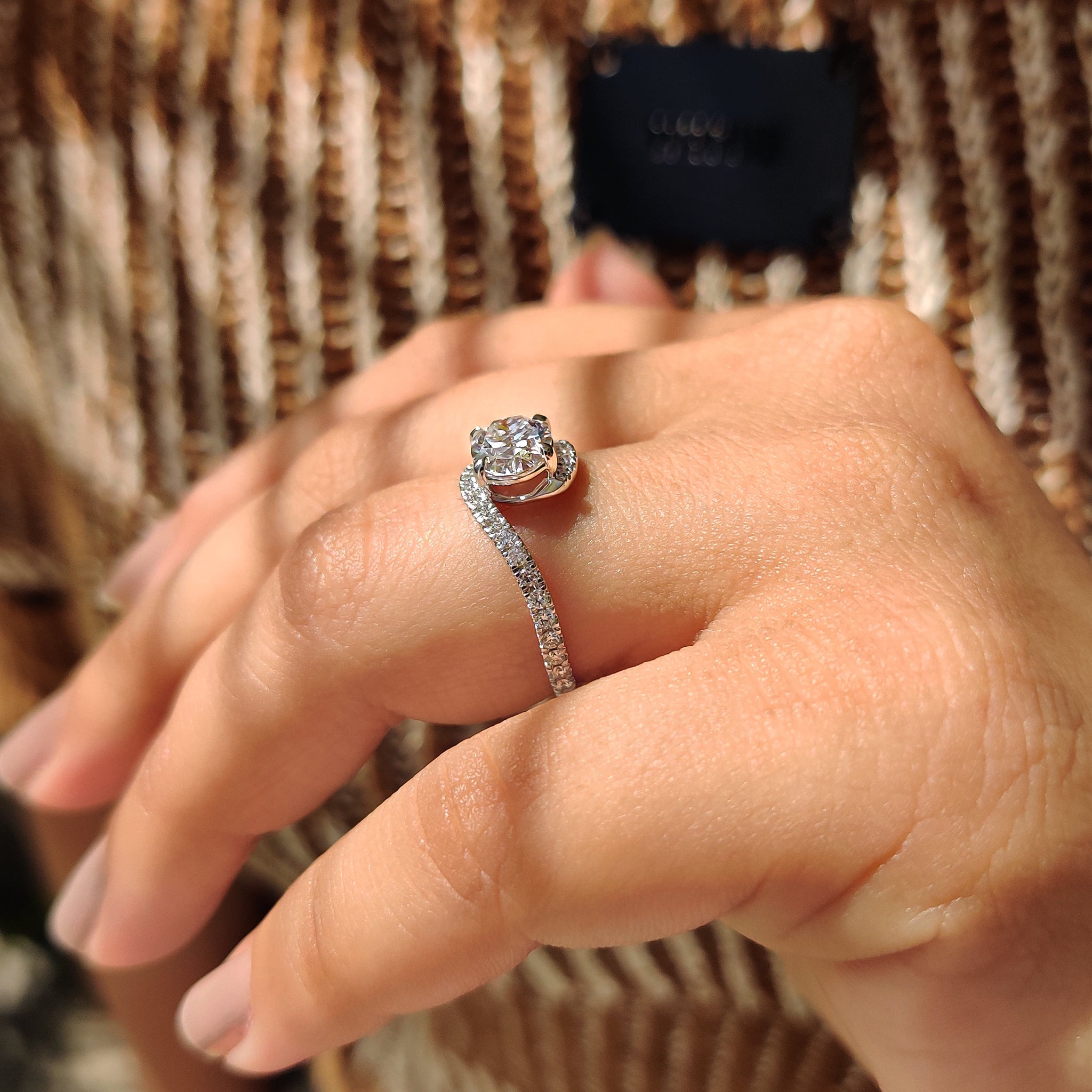 Oval Diamond Bypass Setting Ring In Half Eternity Style