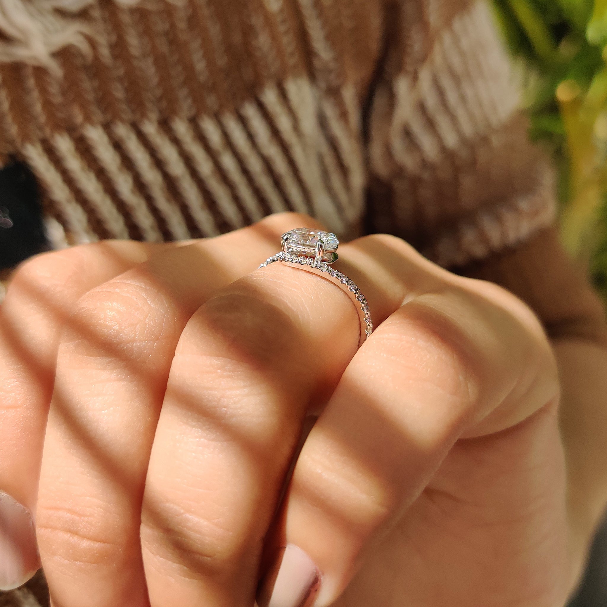 Oval Diamond Bypass Setting Ring In Half Eternity Style