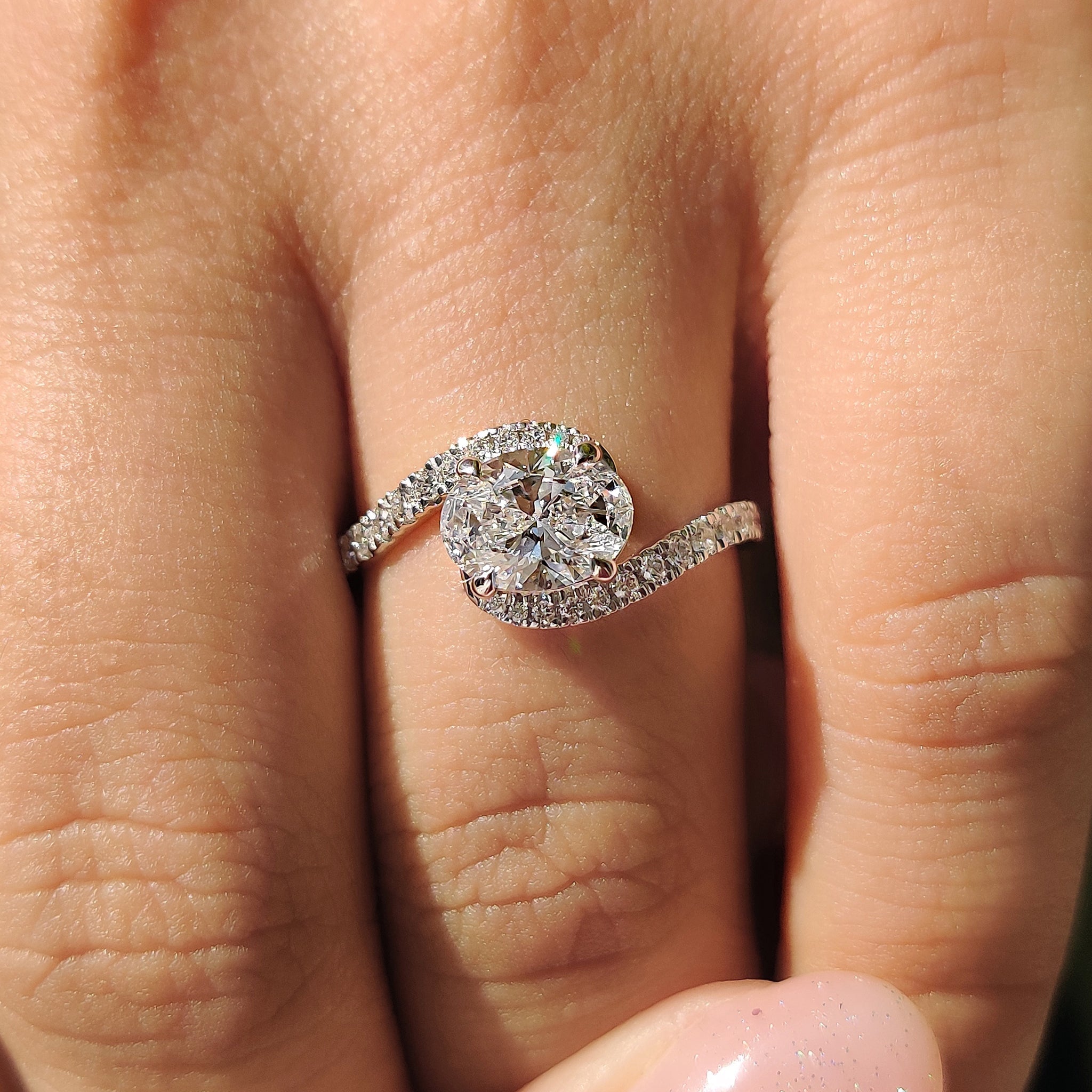 Oval Diamond Bypass Setting Ring In Half Eternity Style Main image
