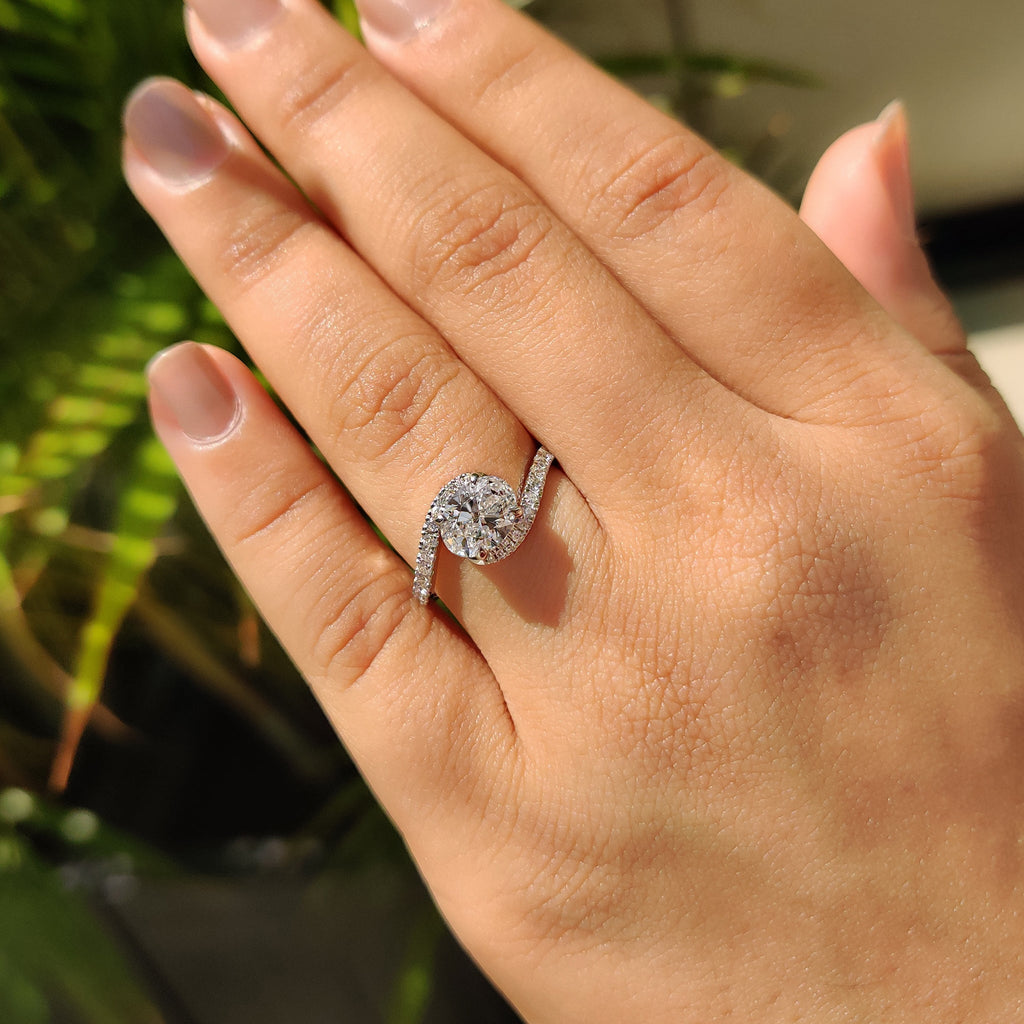 Oval Diamond Bypass Setting Ring In Half Eternity Style