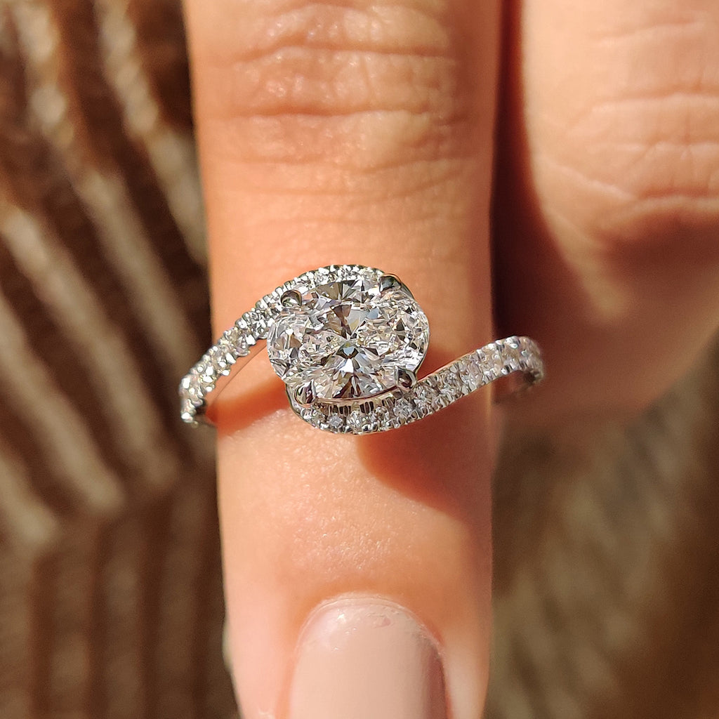 Oval Diamond Bypass Setting Ring In Half Eternity Style