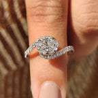 Oval Diamond Bypass Setting Ring In Half Eternity Style