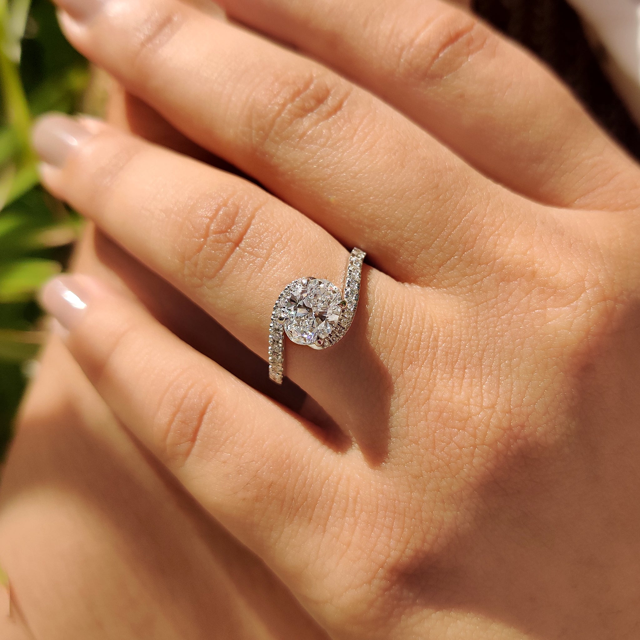 Oval Diamond Bypass Setting Ring In Half Eternity Style Secondary image