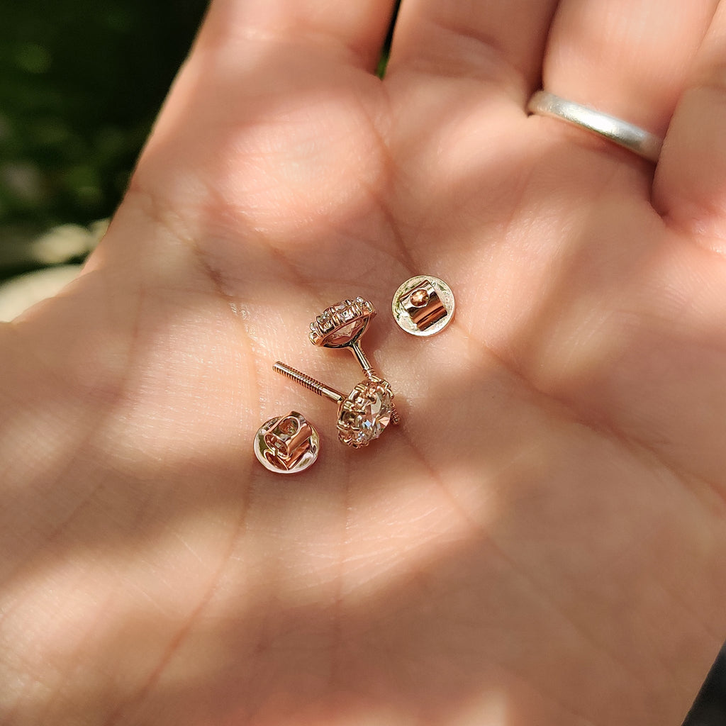 Round Diamond Rose Gold Stud Earrings