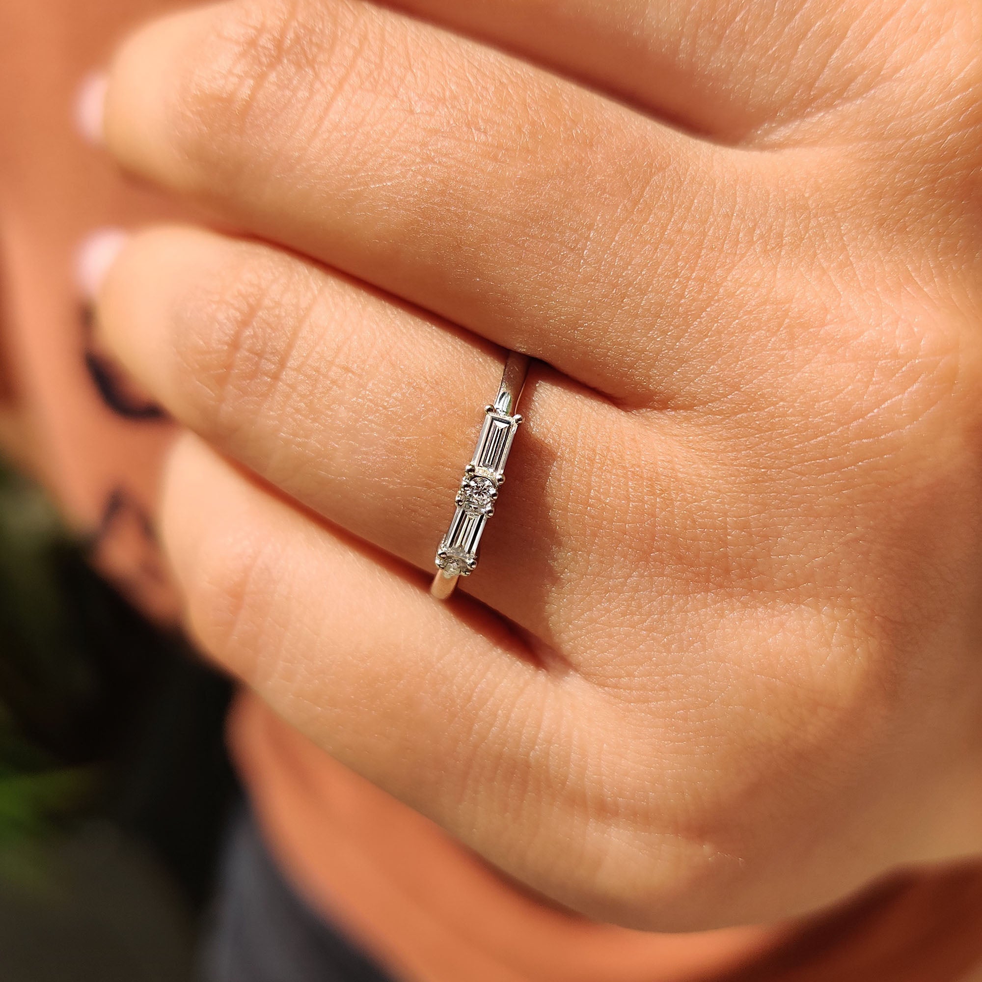 Round And Baguette Cut Wedding Band
