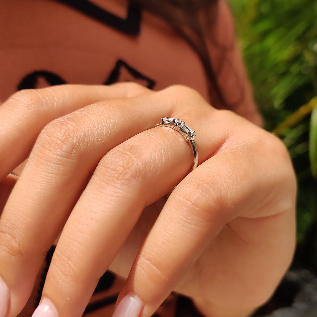 Round And Baguette Cut Wedding Band