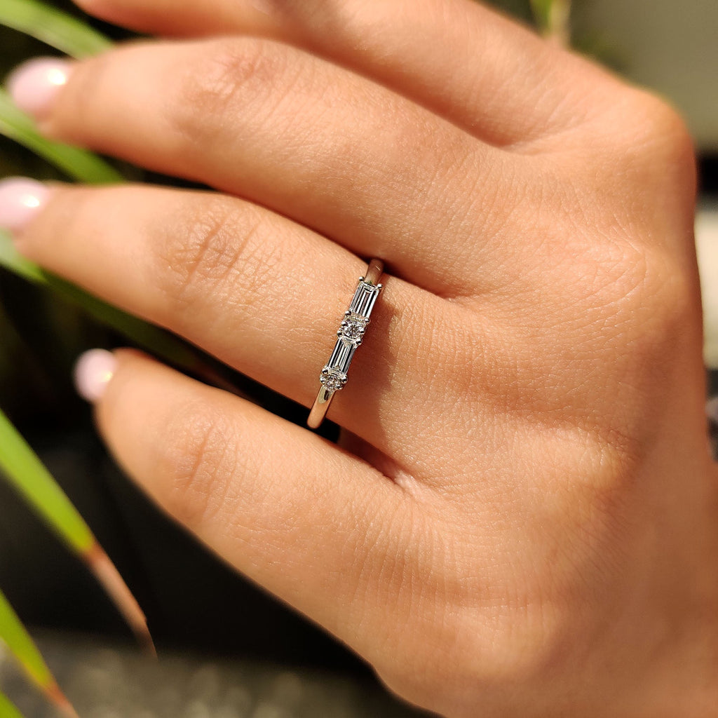 Round And Baguette Cut Wedding Band