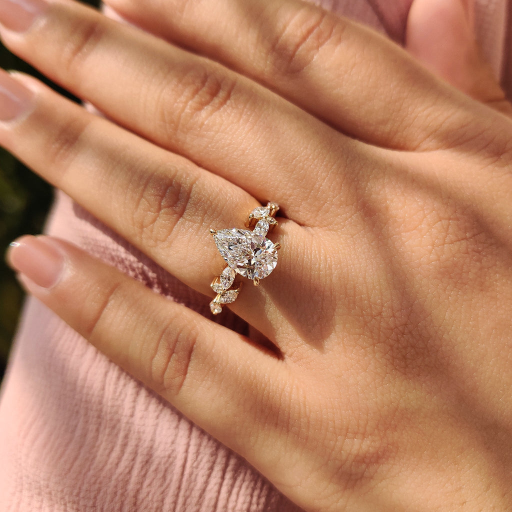 Nature Inspired Pear Shaped Engagement Ring