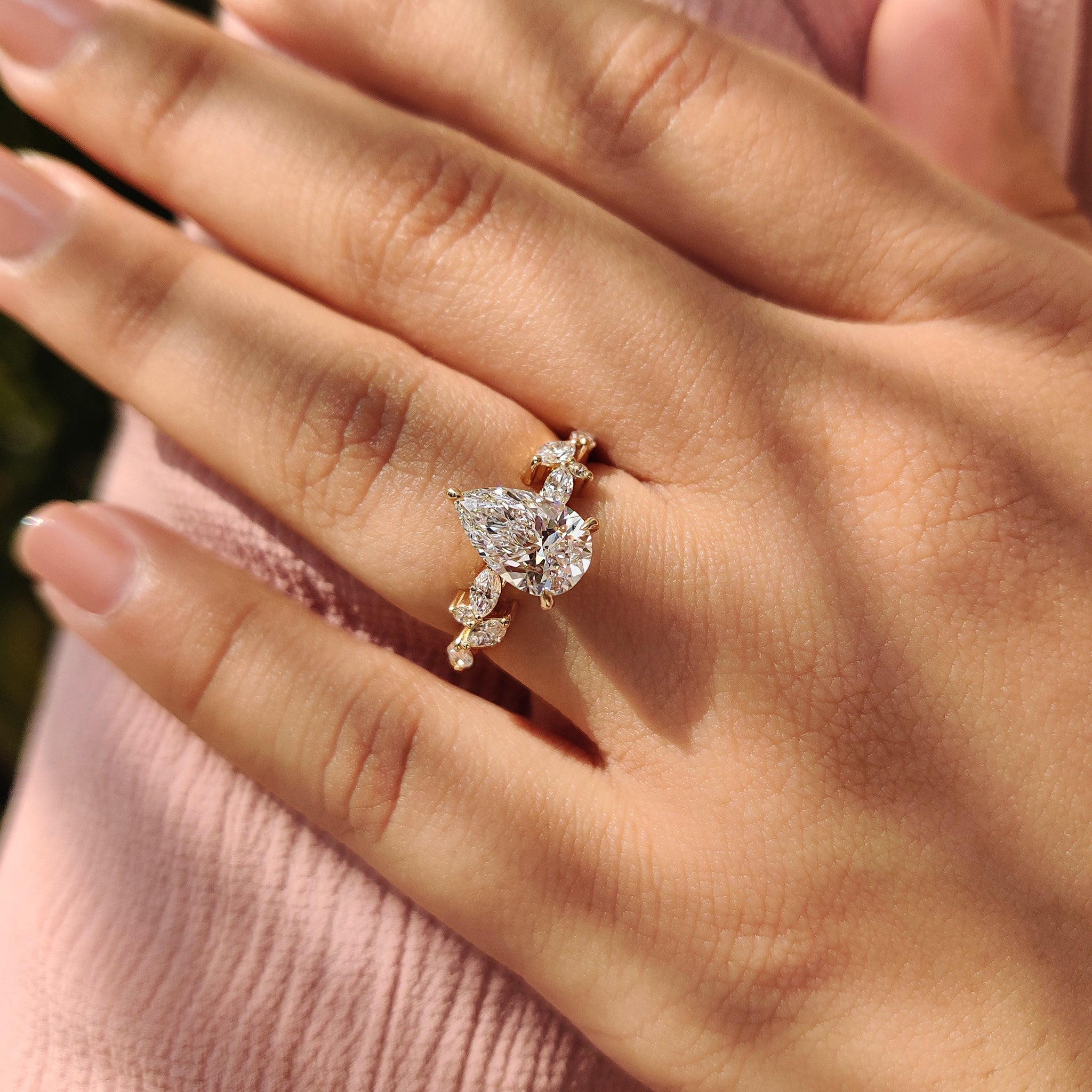 Nature Inspired Pear Shaped Engagement Ring