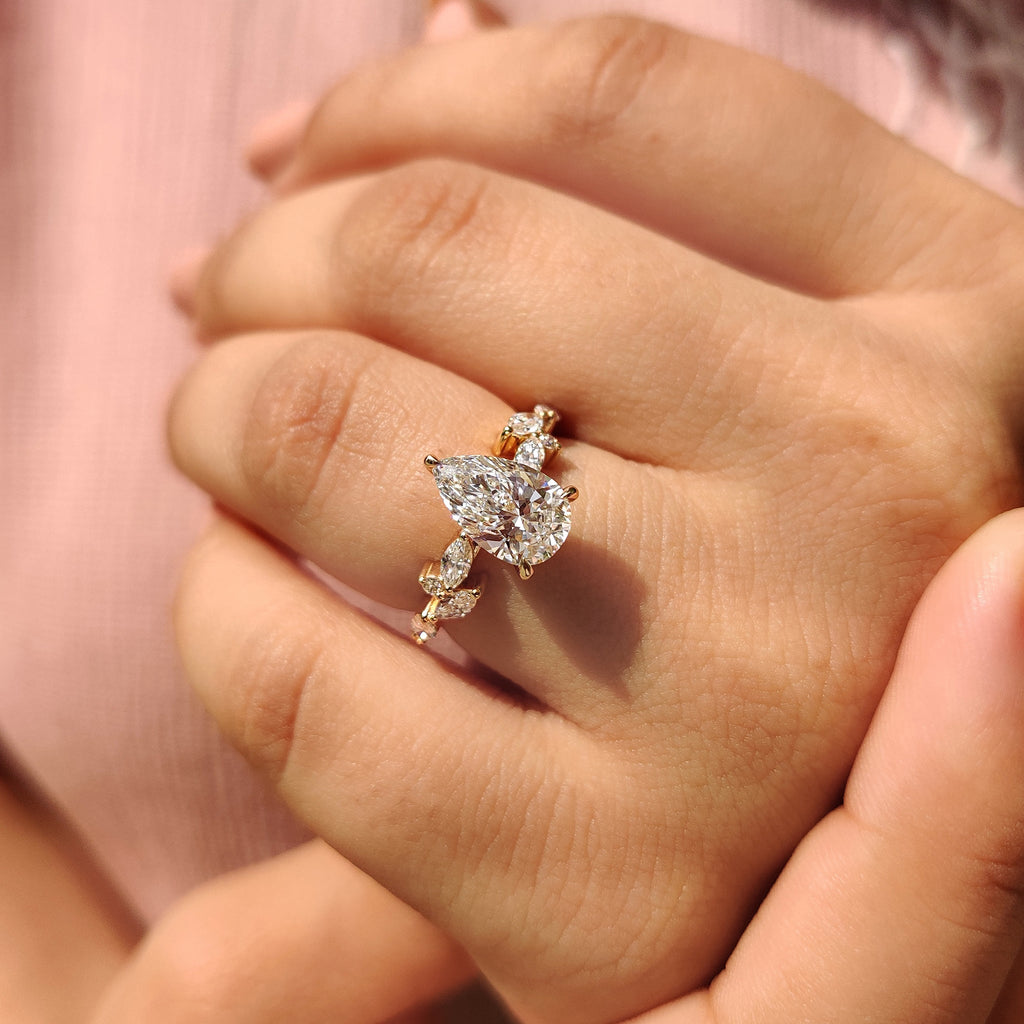 Nature Inspired Pear Shaped Engagement Ring