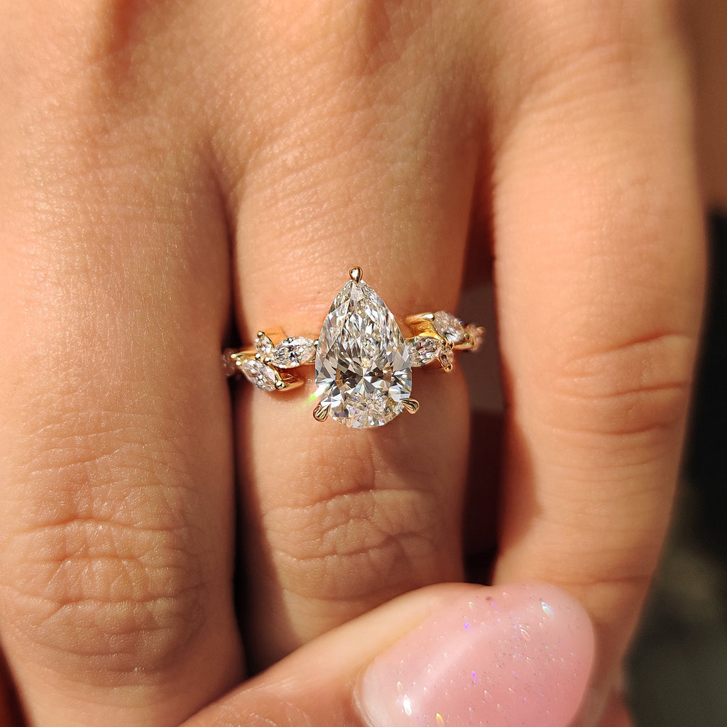 Nature Inspired Pear Shaped Engagement Ring