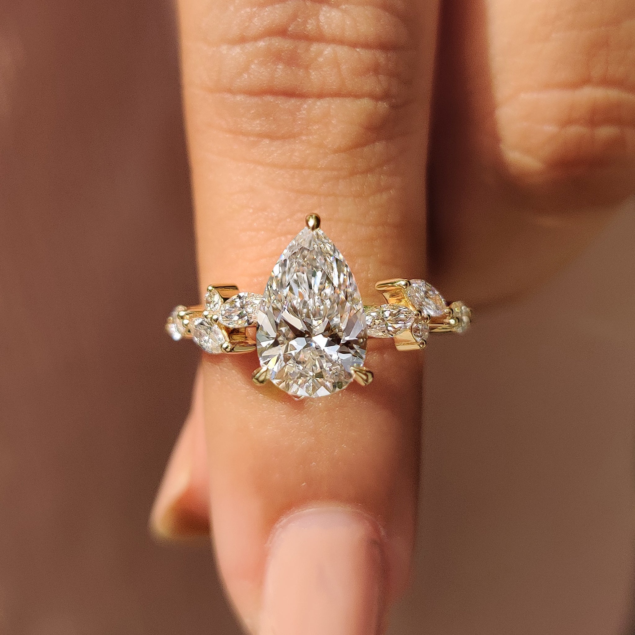 Nature Inspired Pear Shaped Engagement Ring