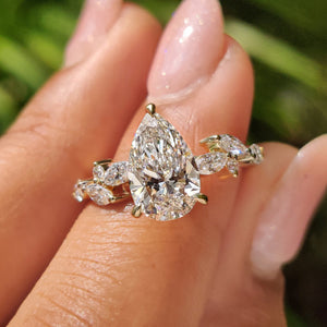 Nature Inspired Pear Shaped Engagement Ring