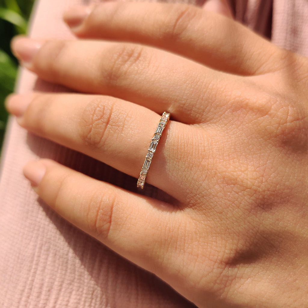 Secure With Shared Prong Baguette And Round Diamond Band